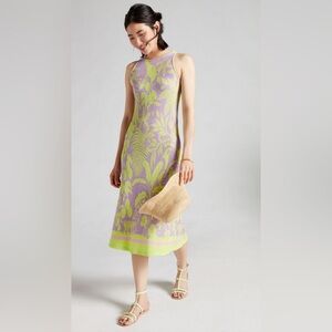 Anthropologie FARM Rio Knit Midi Purple Green Stretch Keyhole Dress Size - Med